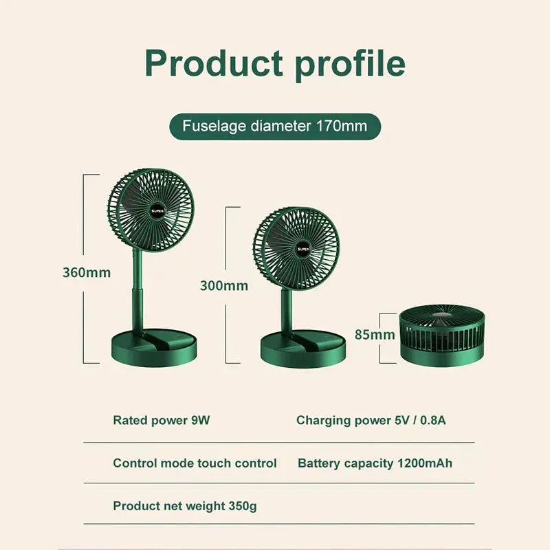 Foldable Telescopic Rechargeable Fan