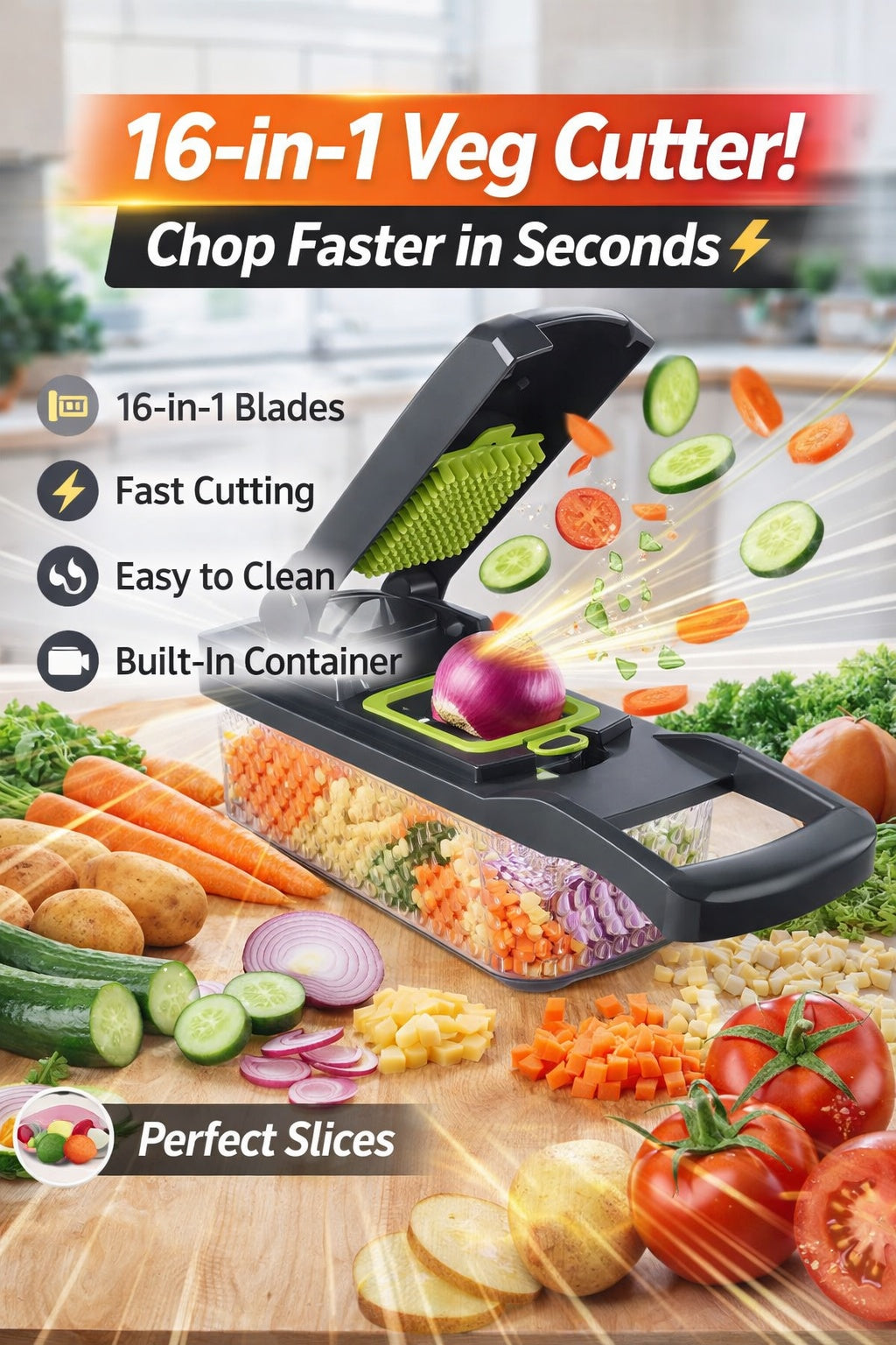 16-in-1 Multifunctional Vegetable Chopper & Slicer